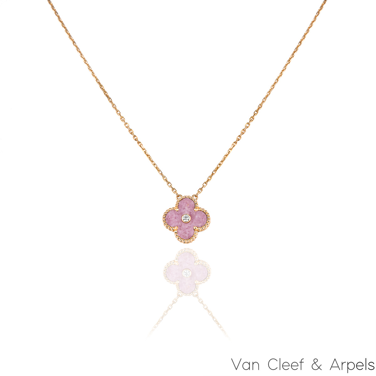 Van Cleef Vintage Alhambra Pendant Rose Gold with Diamonds